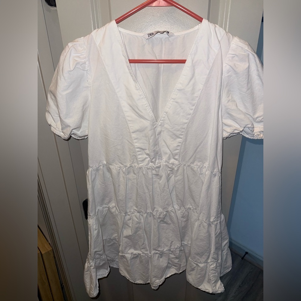 Zara White Puff Sleeve Women's Top